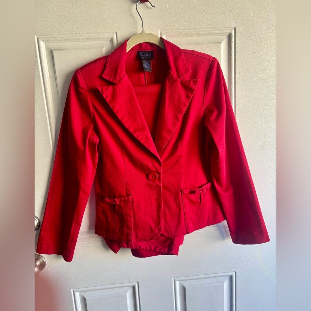 Star City Red Pant Suit Blazer Sz LPants Women’s Size 8 2 Piece Cotton Blend Set